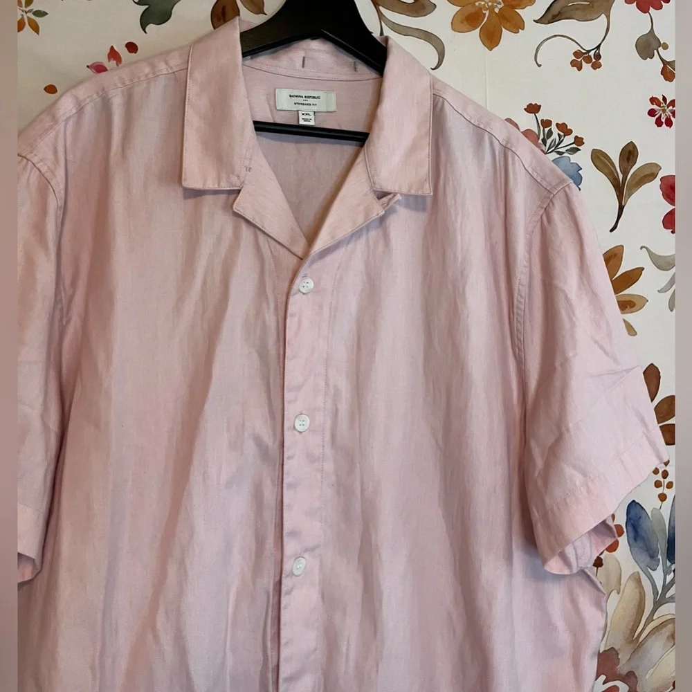 Banana Republic Mens XXL Standard Fit Pale Pink Linen Button Down Spring Shirt